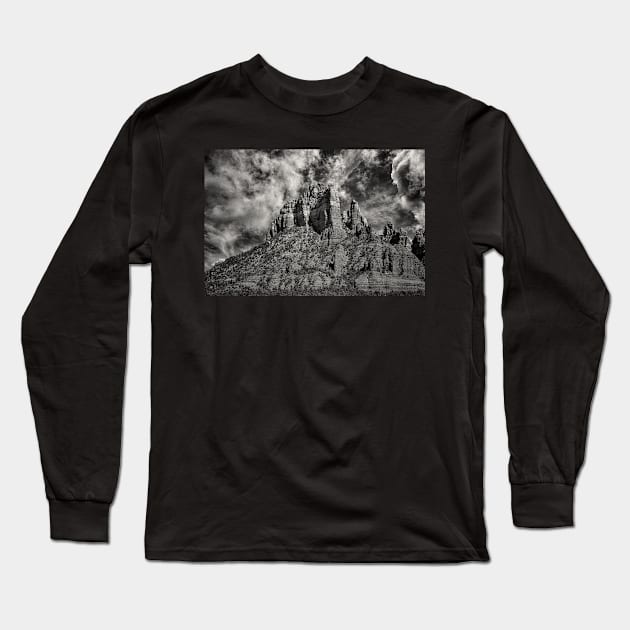 Castle Rock Arizona In Black And White Long Sleeve T-Shirt by JimDeFazioPhotography